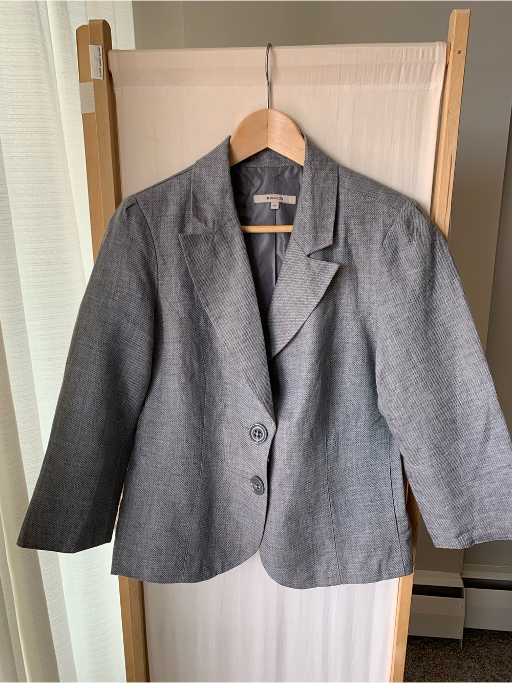 RW&Co Tailored Versatile 100% Linen Blazer Blue Grey Medium-Large Office Casual